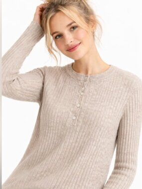 Madewell Lightweight Ribbed Alpaca Wool Blend Long Sleeve Henley Sweater size S